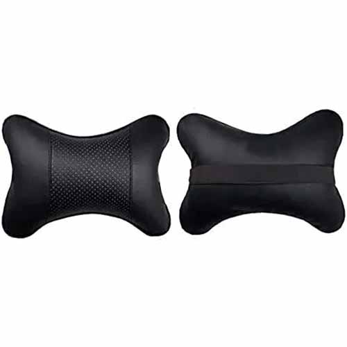 2Pieces Pack Universal Pu Leather Travel Headrest Rest Pillow Car Neck Pillow